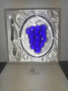 WAKO 銀座和光 チーズボード ぶどう 葡萄 ガラス プレート カッティングボード＆ナイフ 未使用、保管品 No.141