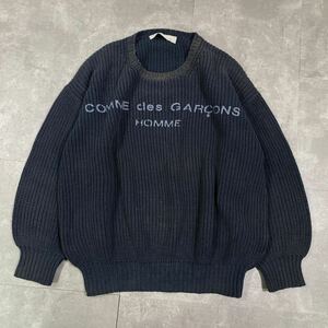 超希少　COMME des GARCONS HOMME コムデギャルソンオム■AD表記なし 80s■前ロゴ プリント■肉厚 畦編み■ニット セーター■アーカイブ