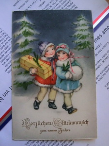 アンティーク　古いポストカード・絵葉書　* プレゼント早く届けないと * ハンス・ピーターセン 1933年消印　