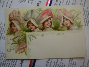 アンティーク　古いポストカード・絵葉書　* ４人のスイートピーLadies * ブランデージ 1902年消印 