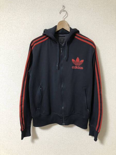 adidas フード サイドライン トラックジャケット ジャージ パーカー L