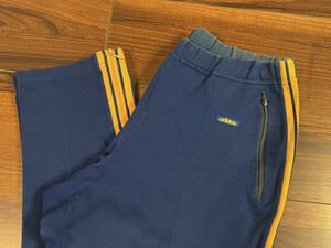 スペシャル70s adidas 3本ライントラックパンツ7号 紺×黄 デサント日本製 オリジナルビンテージジャージ 検atpフランス西ドイツ60s80s90s