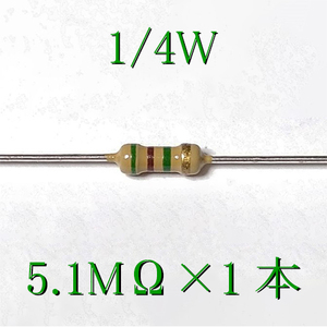 カーボン抵抗【炭素被膜抵抗】 5.1MΩ (1/4Ｗ ±5%) 1本　〒84～　#00EH