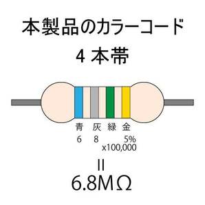 カーボン抵抗【炭素被膜抵抗】 6.8MΩ (1/4Ｗ ±5%) 1本 〒84～ #00EKの画像2