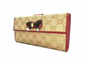 ☆外観美品☆ GUCCI 長財布 シェリーライン プリンシー リボン GG柄 レッド