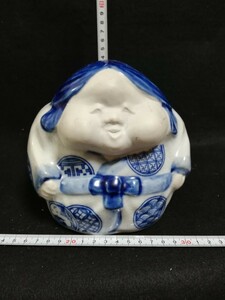 O141.昭和レトロ　おかめ 置物 陶器 縁起物 インテリア/80