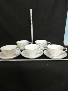 CS1251.【未使用】Noritake ノリタケ コンテンポラリー　カップ ソーサー コーヒーカップ 花柄　5客セット 洋食器 金彩/80