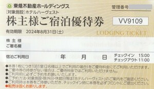 即決！東急不動産 株主様ご宿泊優待券 リゾートホテルハーヴェスト　8/31期限　株主優待券　鬼怒川/勝浦/伊東/天城高原/斑尾/蓼科/浜名湖他