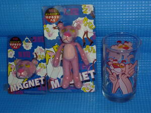 E rare goods * unused *1999 year Pink Panther magnet x2 kind ( body * face ). glass. set 