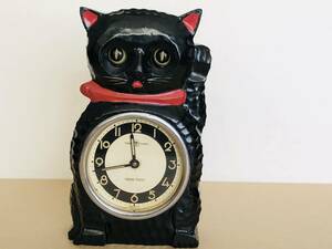 ☆希少!!　動作良好　MEIKO メイコー社製　招き猫　機械式 目玉時計 『クロネコ』　黒猫　くろねこ　動画有