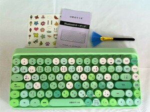 【一円スタート】UBOTIE キーボード タイプライター風 bluetooth 日本語配列 88キー テンキーレス パソコン グリーン 1円 ☆A04082☆