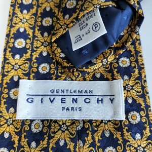 ジバンシィ (GIVENCHY)ジバンシー模様紺ゴールドネクタイ