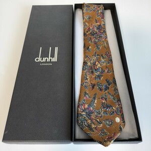 ダンヒル（Dunhill）ブラウンマルチカラー葉柄Dロゴネクタイ 