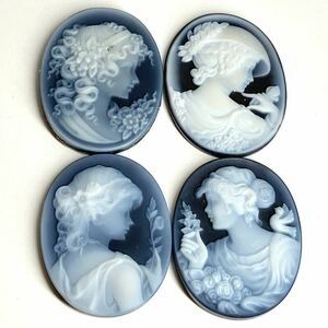 ●ストーンカメオ4点おまとめ24.5g●f 122.5ct 裸石 ジュエリー jewelry shell cameo 貴婦人 ブローチ 彫刻 作家物 DA1