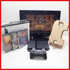 動作品 PS2 プレステ2 薄型 本体 SCPH-77000 チャコール・ブラック + 7 セブン 等 ソフト3本 セット PlayStation2 SONY ソニー 箱付【20