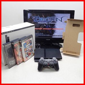 動作品 PS2 プレステ2 薄型 本体 SCPH-70000 チャコール・ブラック + BUSIN 武神 等 ソフト3本 まとめてセット SONY ソニー 箱付【20