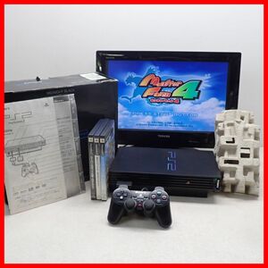 動作品 PS2 プレステ2 本体 SCPH-50000 ミッドナイト・ブラック + モンスターファーム4 等 ソフト3本 まとめてセット SONY 箱説付【20