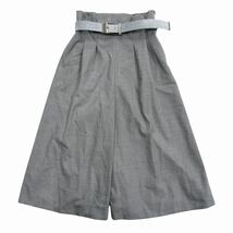 美品 19aw フォクシー FOXEY ワイド フレア ガウチョ パンツ クロップド レザー ベルト タック 39564 サイズ40 グレー レディース ■１_画像1