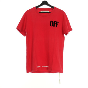 オフホワイト OFF WHITE フロッキープリント Tシャツ カットソー 半袖 M レッド 赤 OWAA029E17002001 メンズ