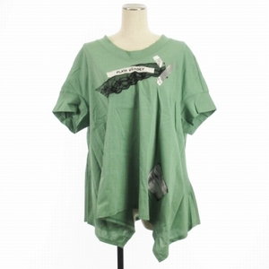 センソユニコ Senso unico キューブキューブ カットソー Tシャツ 半袖 コットン リネン混 グリーン 38 レディース