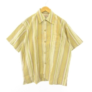 LIGHT WEAR ストライプシャツ カジュアルシャツ 半袖 ベージュ系 M メンズ
