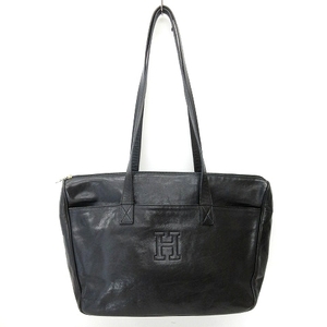  Hirofu HIROFU leather tote bag shoulder bag A4 business Logo black black lady's 