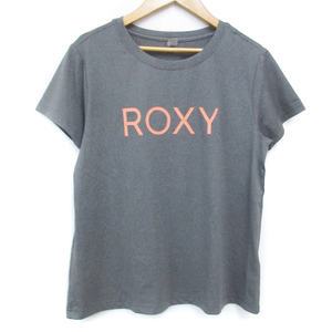 ロキシー ROXY Tシャツ カットソー 半袖 ラウンドネック ロゴプリント M 杢グレー オレンジ /FF47 レディース