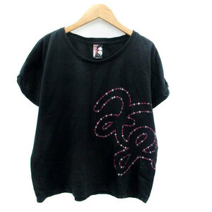 エックスガール x-girl Tシャツ カットソー ラウンド 半袖 ロゴ 星柄 1 黒 ブラック ピンク /HO36 レディース