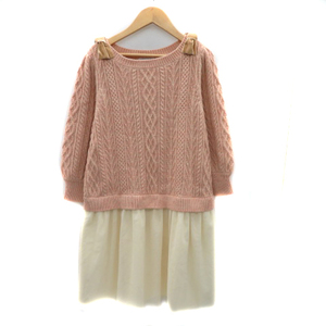  Anatelier ANATELIERdo King One-piece mini height 7 minute sleeve round neck chu-ru wool .38 pink beige /YK30 lady's 