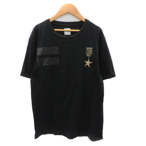 ザラ ZARA Tシャツ カットソー 半袖 ラウンドネック ビーズ ラインストーン M 黒 ブラック /YK42 レディース