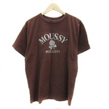 マウジー moussy Tシャツ カットソー 半袖 ラウンドネック プリント オーバーサイズ F 茶 ブラウン シルバー /YS36 レディース_画像1