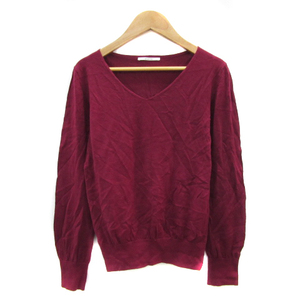  Anatelier ANATELIER knitted cut and sewn long sleeve V neck plain wool wine red /YS24 lady's 