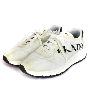 プラダ PRADA スニーカー ローカット ロゴ プリント 2EG363 白 ホワイト 8.5 27.5cm相当 靴 メンズ