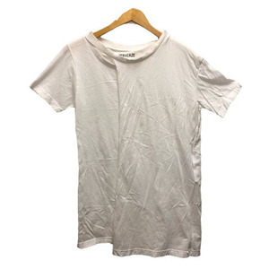パーバーズ PERVERZE トップス Tシャツ クルーネック ダメージ加工 綿 無地 半袖 F 白 ホワイト レディース