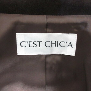 セシカ C`EST CHIC`A テーラード ベロア ジャケット 38 こげ茶 ダークブラウン 裏地付き レディースの画像3
