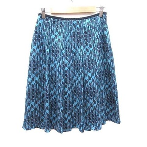  paul (pole) Stuart PAUL STUART flair skirt knee height tuck total pattern satin 8 blue blue /CT lady's 