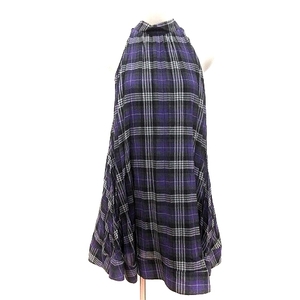  Jill Stuart JILL STUAR T-shirt One-piece Mini pleat high-necked back ribbon check wool no sleeve 0 purple purple /AU