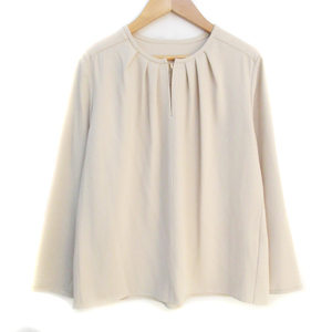  La Totalite La TOTALITE blouse cut and sewn long sleeve slit neck plain 36 beige /FF47 lady's 