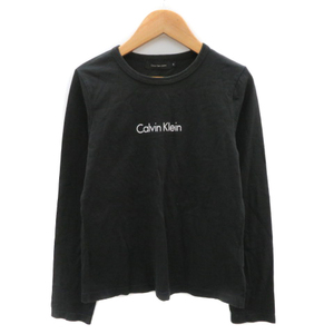 カルバンクラインジーンズ Calvin Klein Jeans カットソー 長袖 ラウンドネック プリント M 黒 ブラック /YK29 レディース