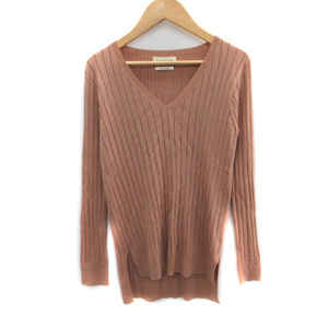  Ined INED cut and sewn long sleeve V neck rib 9 pink beige /SM30 lady's 