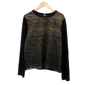  Moga MOGA knitted cut and sewn long sleeve round neck total pattern wool 3 black black tea Brown /YS30 lady's 