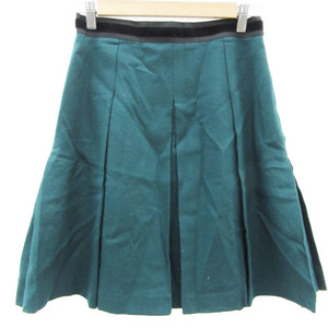  Untitled UNTITLED box pleated skirt knee height wool 2 green green /YM13 lady's 