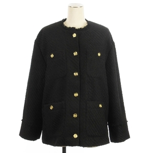 23AW Anne ko key n? Anne Coquine sealing stamp button tweed jacket black LL #ECS lady's 