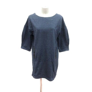  Vicky VICKY One-piece tunic boat neck long sleeve 2 navy blue navy /YK #MO lady's 