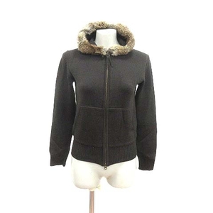  Untitled UNTITLED cardigan knitted Zip up hood rabbit fur long sleeve wool 2 scorching tea dark brown lady's 