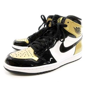 未使用品 ナイキ NIKE Air Jordan 1 RETRO High OG NRG Gold Toe 861428-007 スニーカー パテント US8.5 26.5cm 黒 ゴールド メンズ