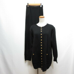  Queens Court QUEENS COURT knitted cardigan pants setup black black wool 100% made in Japan lady's 