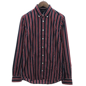 トミーヒルフィガー TOMMY HILFIGER 美品 ボタンダウン シャツ ストライプ 長袖 レギュラーフィット 紺 ネイビー系 S ■GY01 メンズ