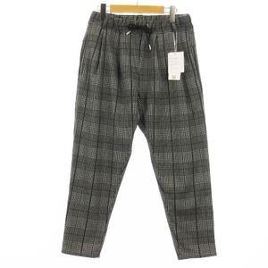 未使用品 カンビオ CAMBIO タグ付き Back Brushed Shaggy Fleece Check Pants テーパード パンツ イージー ニット チェック グレー S ■ECS