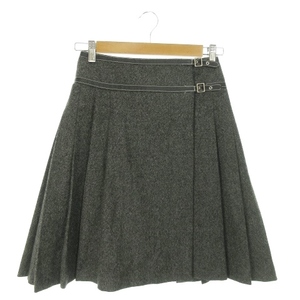 k Miki .k Kumikyoku KUMIKYOKU skirt LAP tweed side pleat knee height wool belt small size S2 gray /AO21 * lady's 